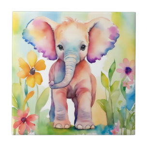 Watercolor Wildlife Elephant Tile
