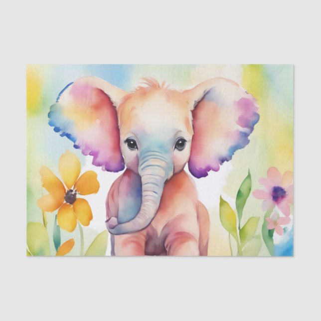 Watercolor Wildlife Elephant Tissue Paper (Front)