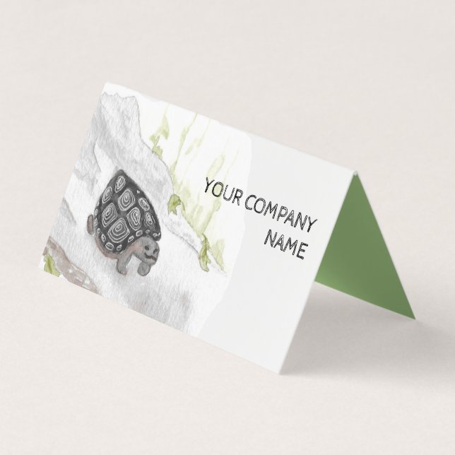 Watercolor Wildlife Nature Forest Turtle Business Card (Front)