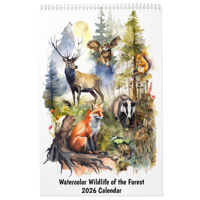 Watercolor Wildlife of the Forest – 2026 Calendar (Cover)