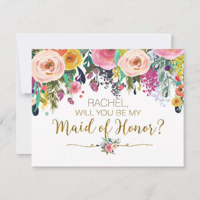 Watercolor will you be maid of honour card (Front)
