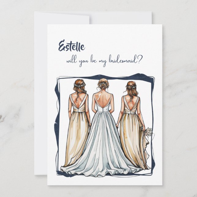 Watercolor Will you be my bridesmaid proposal card (Front)