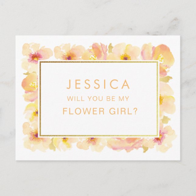 Watercolor Will You Be My Flower Girl Request Postcard (Front)