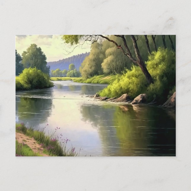 Watercolor Winding River in Summer  Postcard (Front)