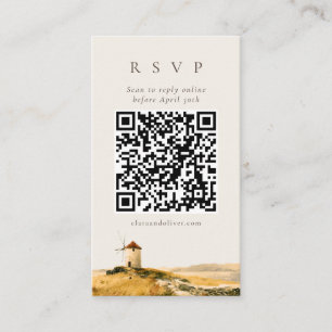Watercolor Windmill Greek Island QR Code RSVP Card
