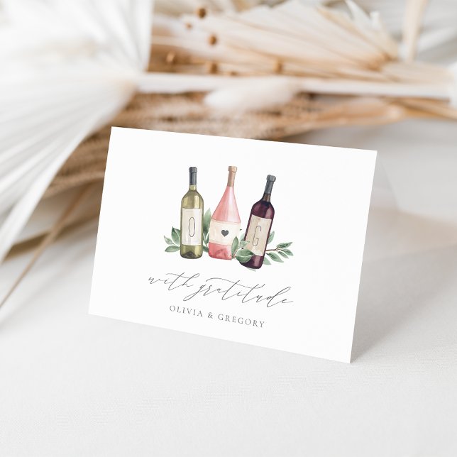 Watercolor Wine & Botanical Couples Thank You Card (Creator Uploaded)
