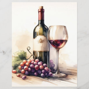 Watercolor Wine Bottle and Grapes Scrapbook Paper