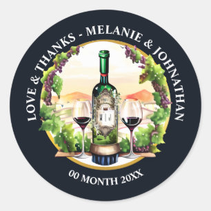 Watercolor wine bottle glass vineyard vine country classic round sticker