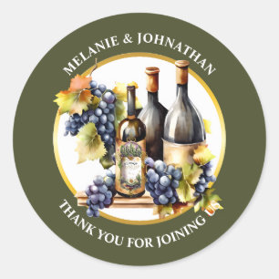 Watercolor wine bottles grapes country grapes classic round sticker