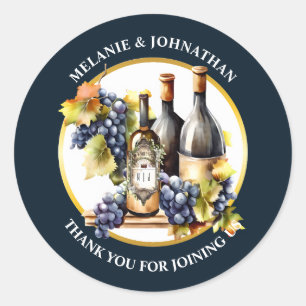 Watercolor wine bottles grapes monogram country classic round sticker