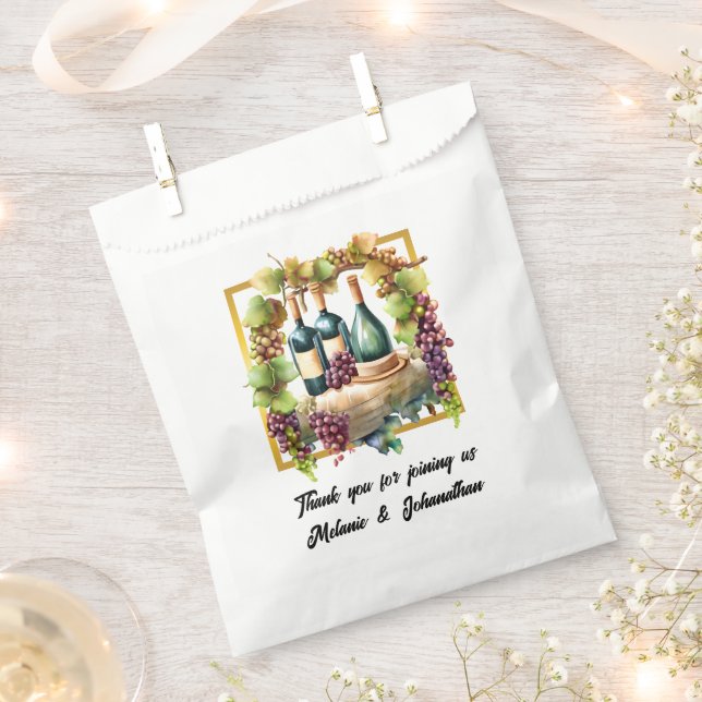 Watercolor wine bottles grapes winery vineyard  favour bags (Clipped)