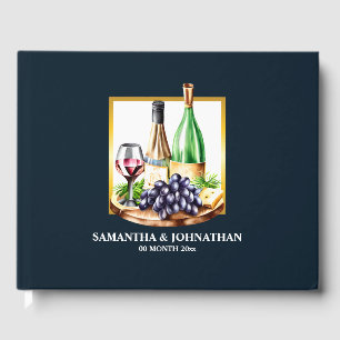 Watercolor wine bottles vineyard winery country guest book