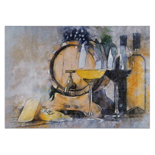 Watercolor Wine & Cheese Still Life  Cutting Board