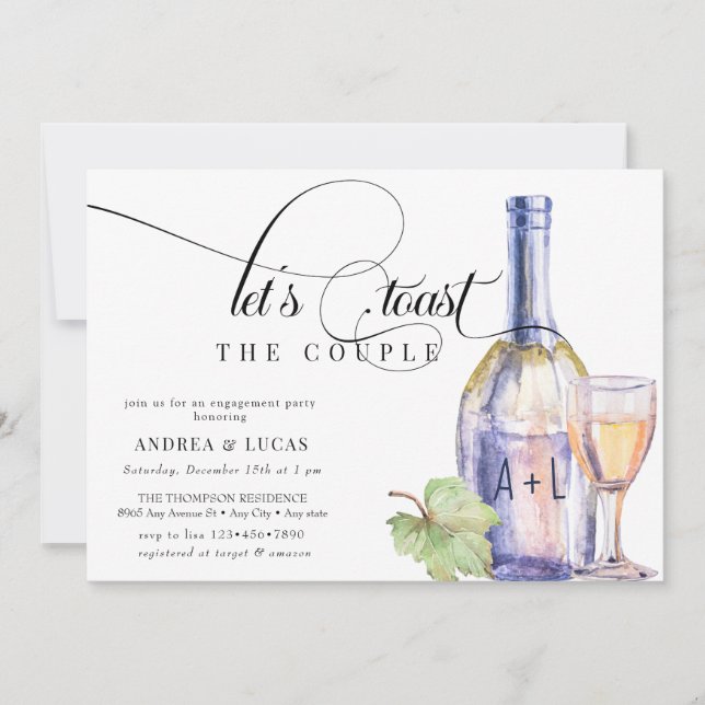Watercolor Wine | Elegant Engagement Party Invitation (Front)