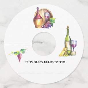 Watercolor Wine Glass marker Identifier paper Tag