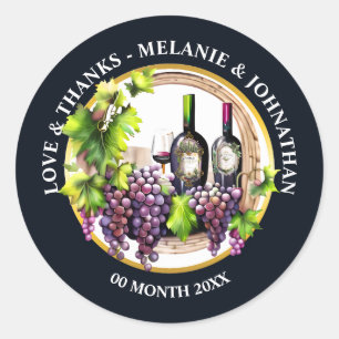 Watercolor wine grapes bottles glass round winery classic round sticker