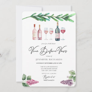 Watercolor Wine   Grapes   Modern Bridal Shower Invitation