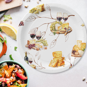 Watercolor Wine Pattern Paper Plate