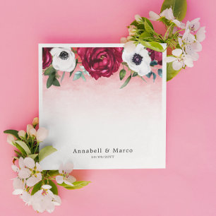 Watercolor Wine Red White Floral   Napkin