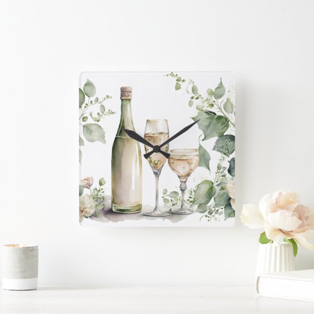 Watercolor Wine Square Wall Clock (Home)