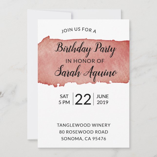 Watercolor Wine Stain Winery Birthday Party Invitation (Front)