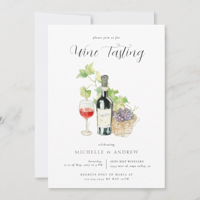 Watercolor Wine Tasting QR Code Wedding Shower Invitation (Front)