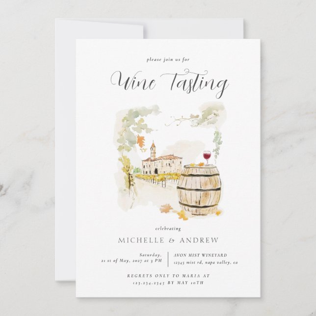 Watercolor Wine Tasting QR Code Wedding Shower Invitation (Front)