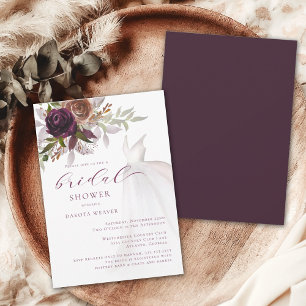 Watercolor Wine Wedding Dress Bridal Shower Invitation