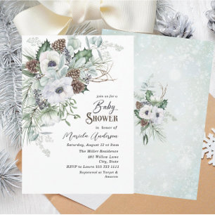  Watercolor Winter Anemones Flowers   Baby Shower Invitation