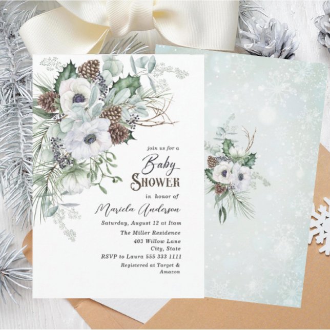  Watercolor Winter Anemones Flowers   Baby Shower Invitation (Creator Uploaded)