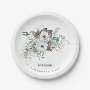  Watercolor Winter Anemones Flowers  baby shower Paper Plate