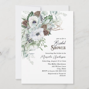 Watercolor Winter Anemones Flowers Bridal Showe Invitation
