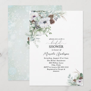 Watercolor Winter Anemones Flowers   Bridal Showe Invitation