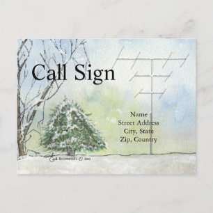 Watercolor Winter Antenna Ham Radio QSL Card