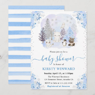 Watercolor Winter Arctic Animals Baby Shower Invitation