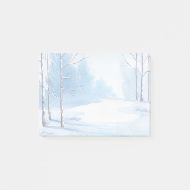 Watercolor Winter Bare Trees Snow Scene Post-it Notes (Front)