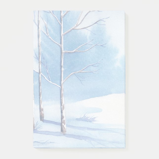 Watercolor Winter Bare Trees Snow Scene Post-it Notes (Front)