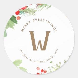 Watercolor Winter Berries and Greenery Classic Round Sticker