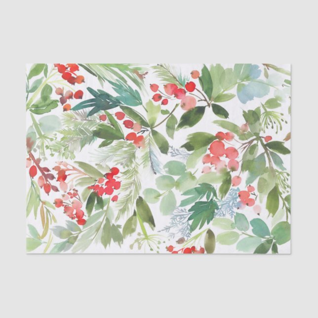 Watercolor Winter Berries and Greenery Tissue Paper (Front)