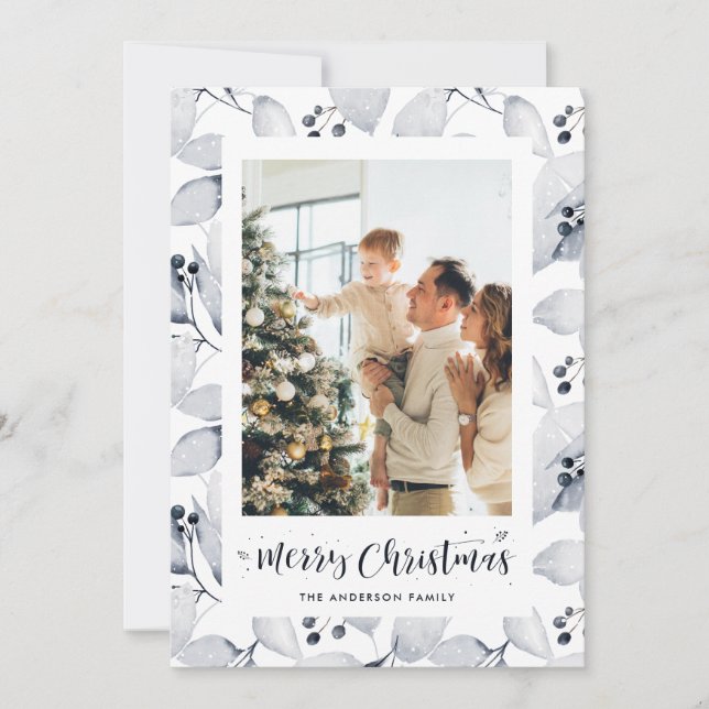 Watercolor Winter Berries Foliage Christmas Cards (Front)