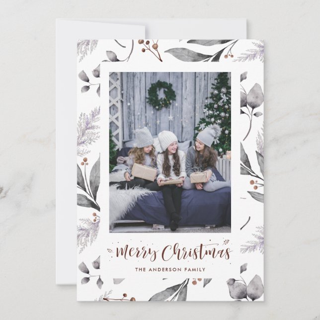 Watercolor Winter Berries Greenery Christmas Cards (Front)