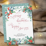 Watercolor Winter Berries Holly Calligraphy Holiday Card<br><div class="desc">Watercolor winter berries and holly christmas card with elegant swirly calligraphy. This design features winter berries,  holly,  pine and evergreen winter greenery. A beautiful choice and easy to personalise.</div>