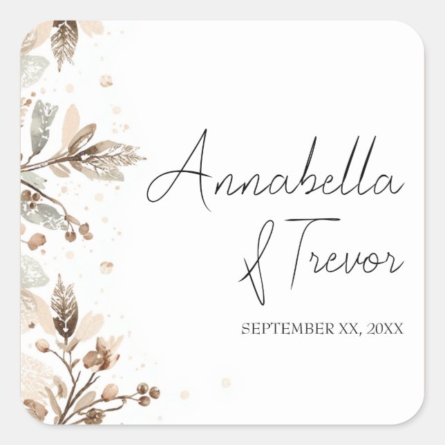 Watercolor Winter Berries Romantic Custom Name Square Sticker (Front)