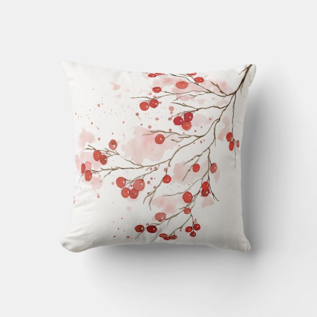 Watercolor Winter Berry  Cushion (Front)