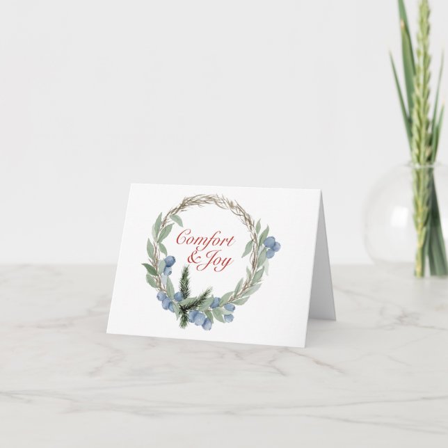 Watercolor Winter Berry Wreath Card (Front)