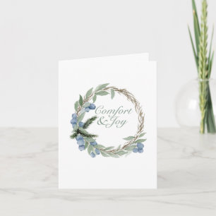 Watercolor Winter Berry Wreath Holiday Card