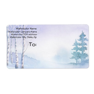 Watercolor Winter Birch Pine Trees Address