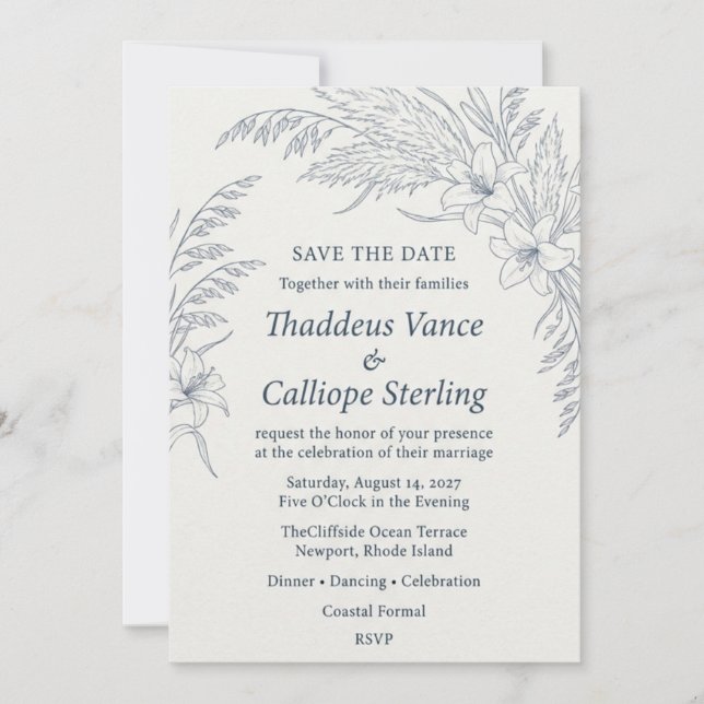 Watercolor Winter Birch & Pine Wedding Invitation  (Front)