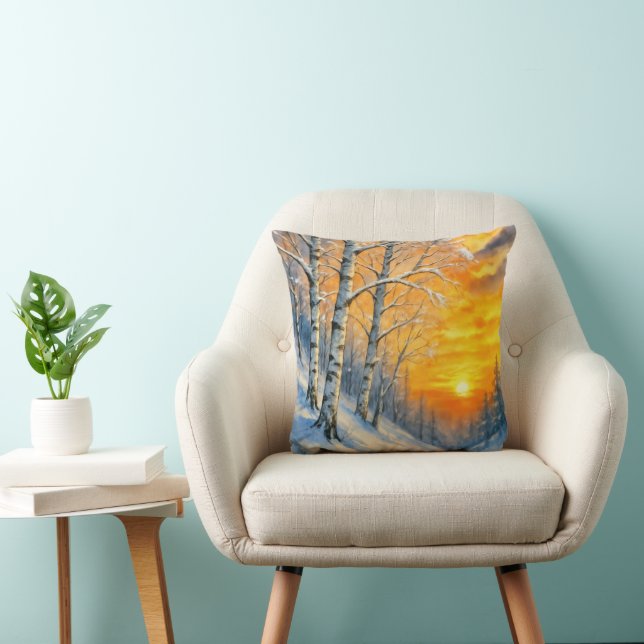 Watercolor Winter Birch Trees  Cushion (Chair)