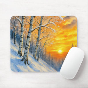 Watercolor Winter Birch Trees Mouse Mat